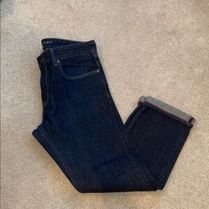 Banana Republic Men's Dark Blue Denim Slim Jeans 33x30 Red Thread at cuff